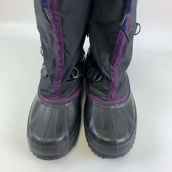 Sorel Freestyle Knee High Nylon Boots Felt Liner Black Purple Green Womens 8