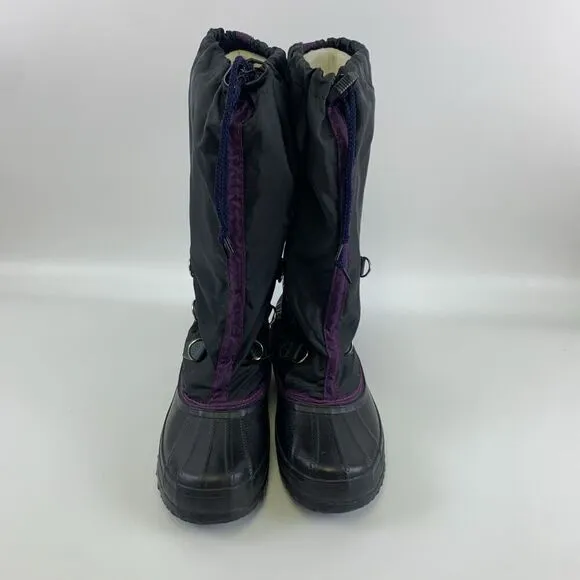Sorel Freestyle Knee High Nylon Boots Felt Liner Black Purple Green Womens 8