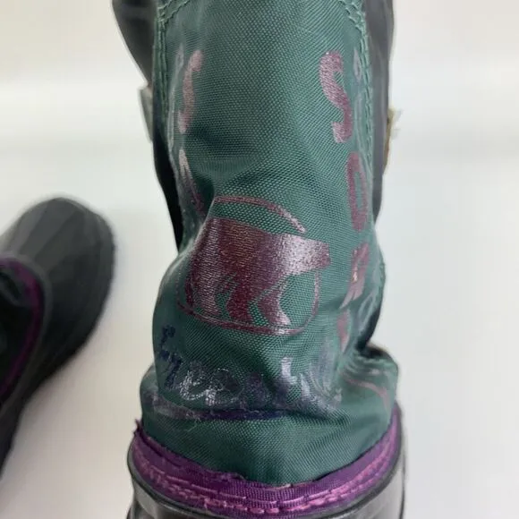 Sorel Freestyle Knee High Nylon Boots Felt Liner Black Purple Green Womens 8