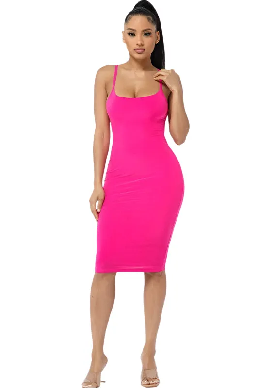 Spaghetti Strap Basic Midi Dress