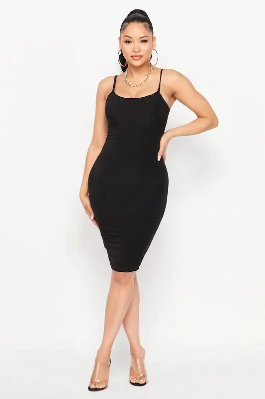 Spaghetti Strap Basic Midi Dress