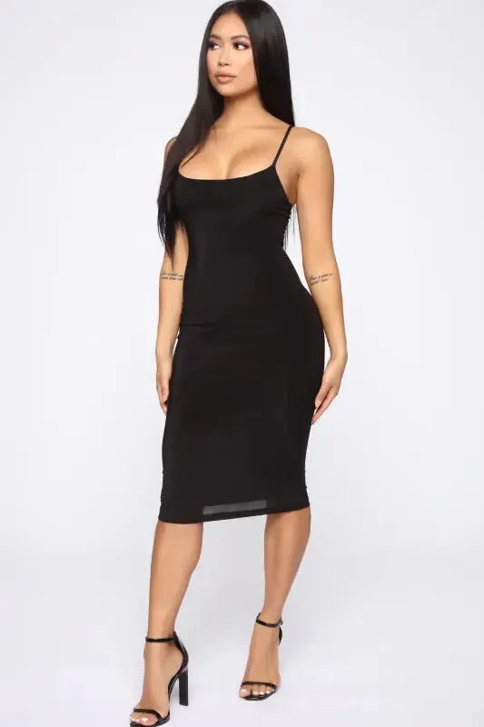 Spaghetti Strap Basic Midi Dress
