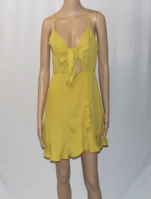 Spaghetti Strap Yellow Tie-Front Dress