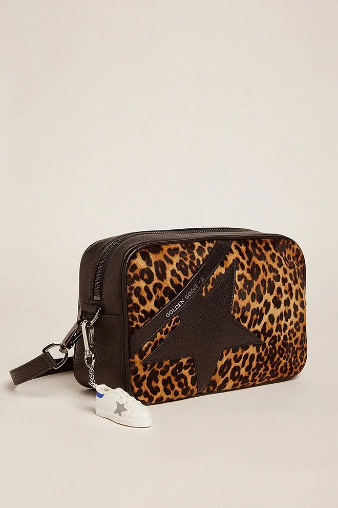 star bag pony leo front panel leather star and shoulder strap - black/brown leo