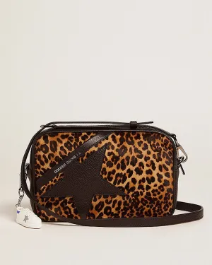star bag pony leo front panel leather star and shoulder strap - black/brown leo