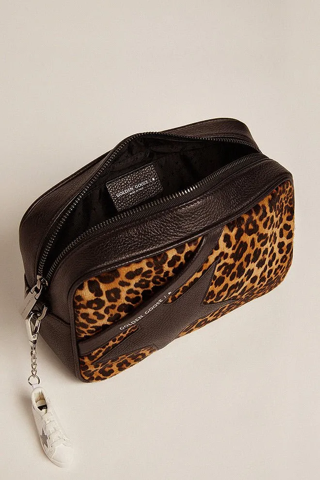 star bag pony leo front panel leather star and shoulder strap - black/brown leo