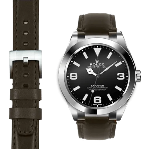 Steel End Link Leather Strap for Rolex Explorer I with Tang Buckle