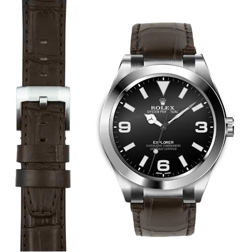 Steel End Link Leather Strap for Rolex Explorer I with Tang Buckle