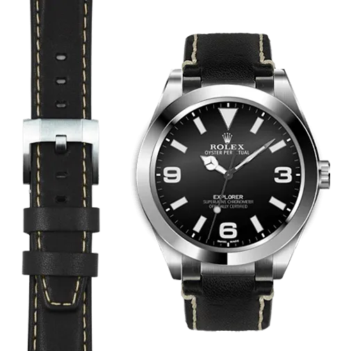 Steel End Link Leather Strap for Rolex Explorer I with Tang Buckle