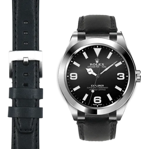 Steel End Link Leather Strap for Rolex Explorer I with Tang Buckle