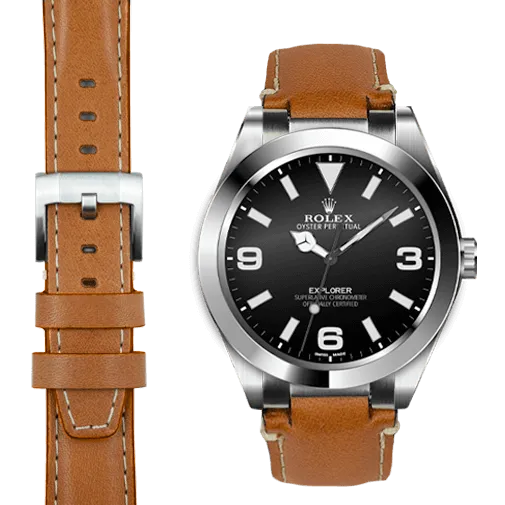 Steel End Link Leather Strap for Rolex Explorer I with Tang Buckle