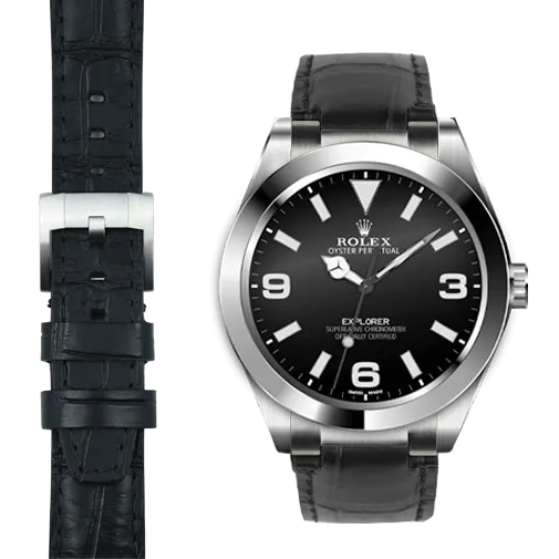 Steel End Link Leather Strap for Rolex Explorer I with Tang Buckle