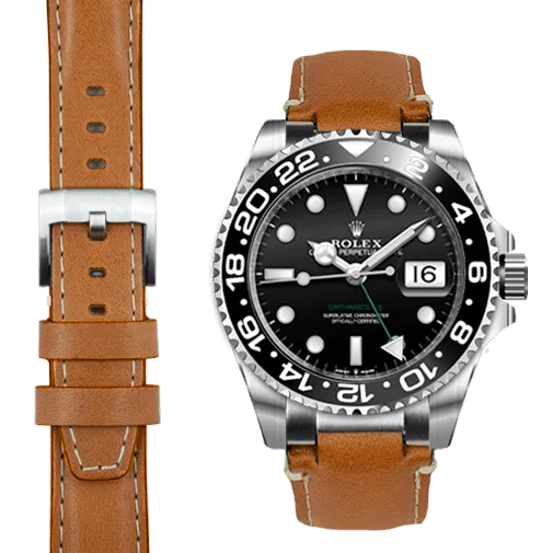 Steel End Link Leather Strap for Rolex GMT Master II Ceramic with Tang Buckle