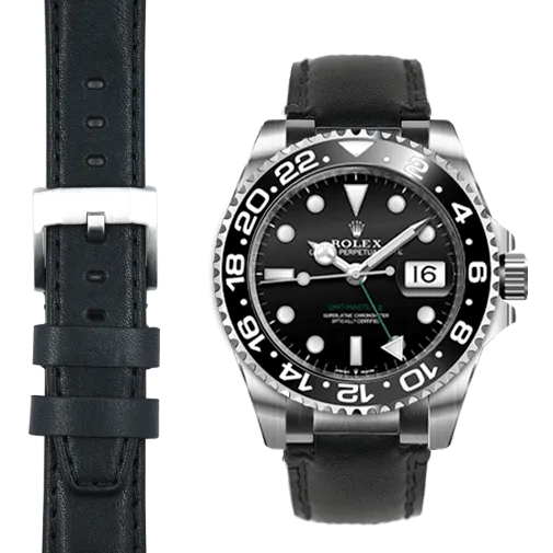 Steel End Link Leather Strap for Rolex GMT Master II Ceramic with Tang Buckle