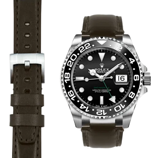 Steel End Link Leather Strap for Rolex GMT Master II Ceramic with Tang Buckle