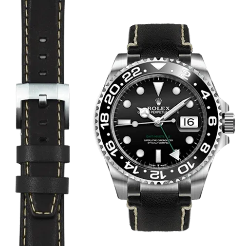 Steel End Link Leather Strap for Rolex GMT Master II Ceramic with Tang Buckle