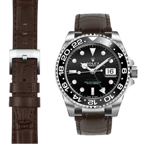 Steel End Link Leather Strap for Rolex GMT Master II Ceramic with Tang Buckle