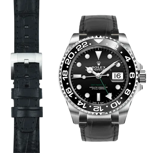 Steel End Link Leather Strap for Rolex GMT Master II Ceramic with Tang Buckle