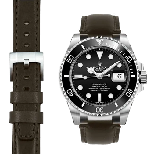 Steel End Link Leather Strap for Rolex Submariner Ceramic with Tang Buckle