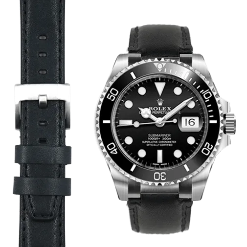 Steel End Link Leather Strap for Rolex Submariner Ceramic with Tang Buckle