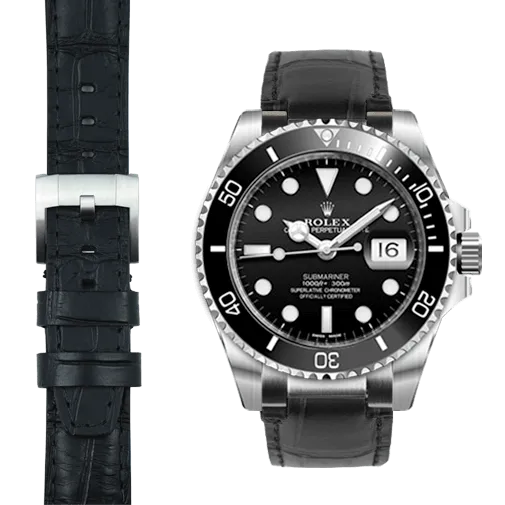 Steel End Link Leather Strap for Rolex Submariner Ceramic with Tang Buckle