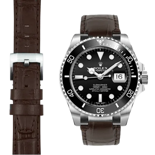 Steel End Link Leather Strap for Rolex Submariner Ceramic with Tang Buckle