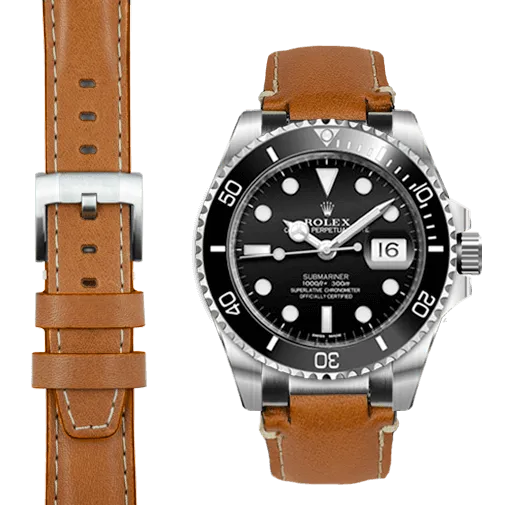 Steel End Link Leather Strap for Rolex Submariner Ceramic with Tang Buckle