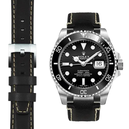 Steel End Link Leather Strap for Rolex Submariner Ceramic with Tang Buckle