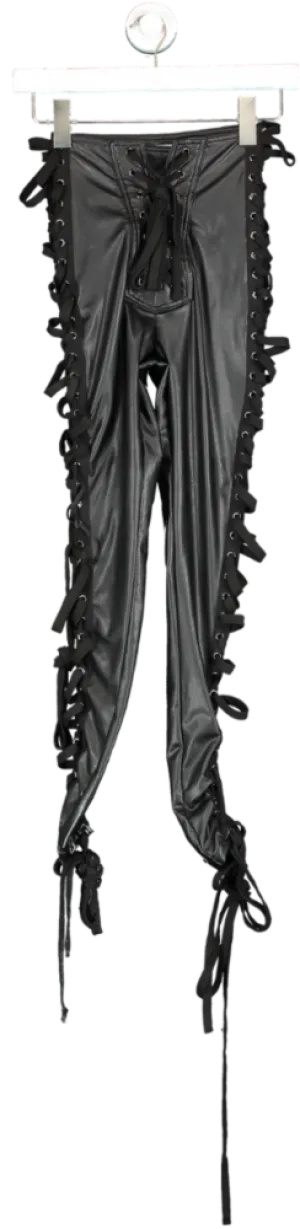 Stresso Black Leather Look Lace Up Trousers UK S