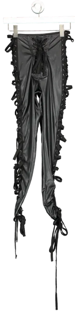 Stresso Black Leather Look Lace Up Trousers UK S