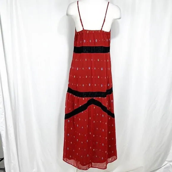 SYLVIAN Heach Burnt Orange Lace Trim Detail Spaghetti Strap Maxi Dress XS