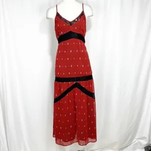 SYLVIAN Heach Burnt Orange Lace Trim Detail Spaghetti Strap Maxi Dress XS