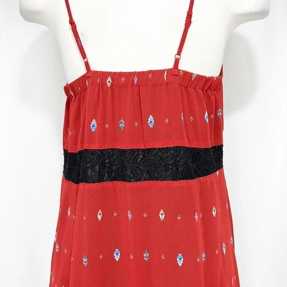 SYLVIAN Heach Burnt Orange Lace Trim Detail Spaghetti Strap Maxi Dress XS