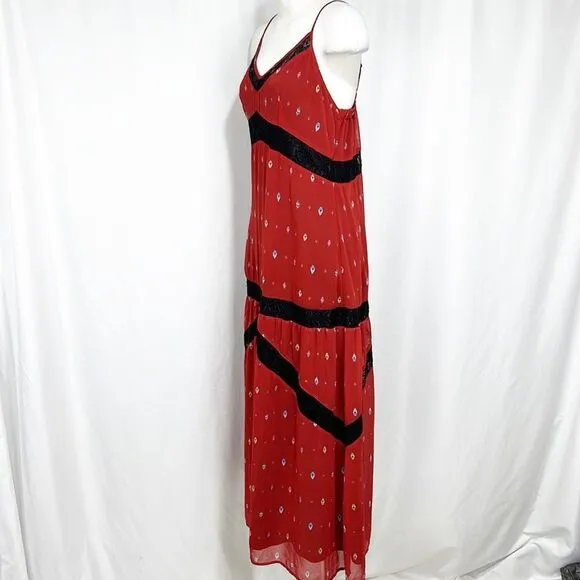 SYLVIAN Heach Burnt Orange Lace Trim Detail Spaghetti Strap Maxi Dress XS