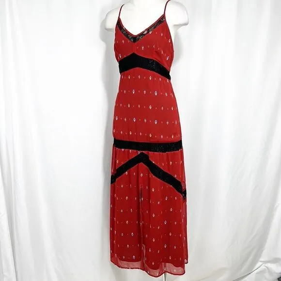 SYLVIAN Heach Burnt Orange Lace Trim Detail Spaghetti Strap Maxi Dress XS