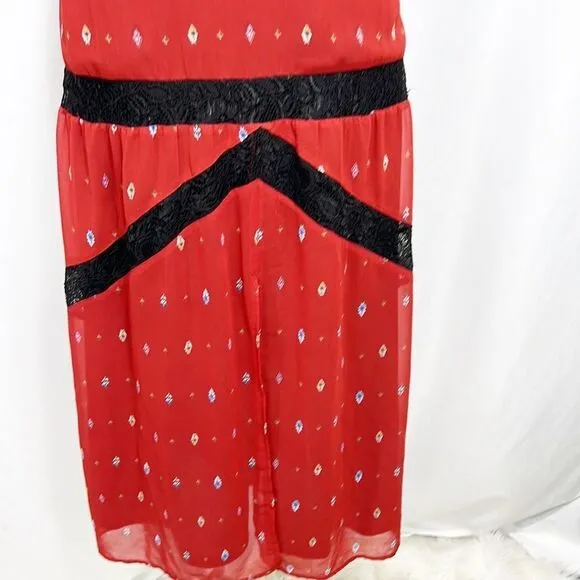 SYLVIAN Heach Burnt Orange Lace Trim Detail Spaghetti Strap Maxi Dress XS