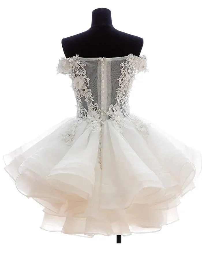 Teresia | A-Line Lace Organza Appliqued Off-the Shoulder Prom Dress