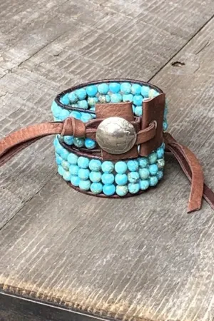 Turquoise & Leather Western Cuff Bracelet - Buffalo