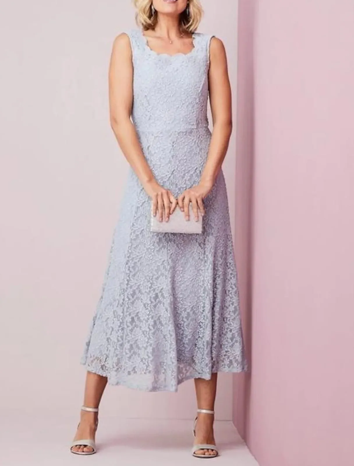 Two Piece A-line Calf Length Scalloped Neck Lace Mother of Bride Dress, Coat