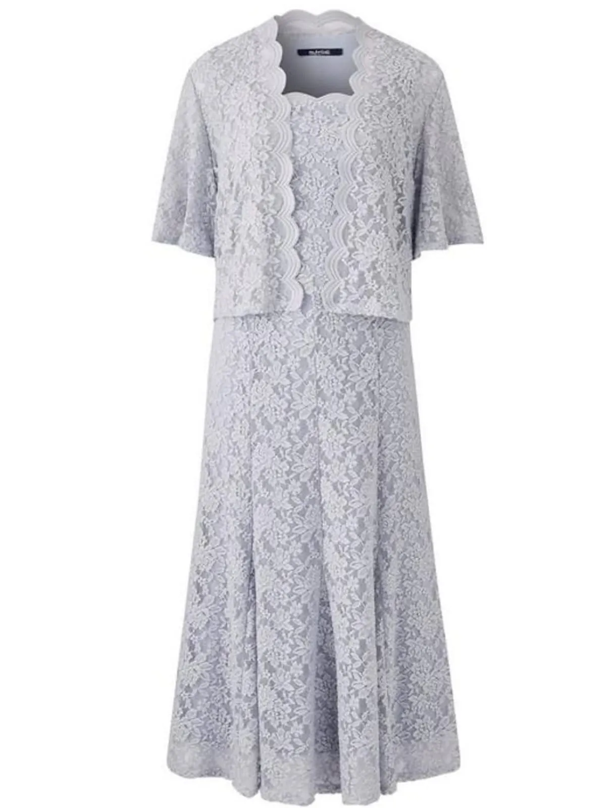 Two Piece A-line Calf Length Scalloped Neck Lace Mother of Bride Dress, Coat