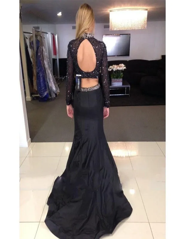Two Piece Prom Dresses,Black Prom Dress Long Evening Dress