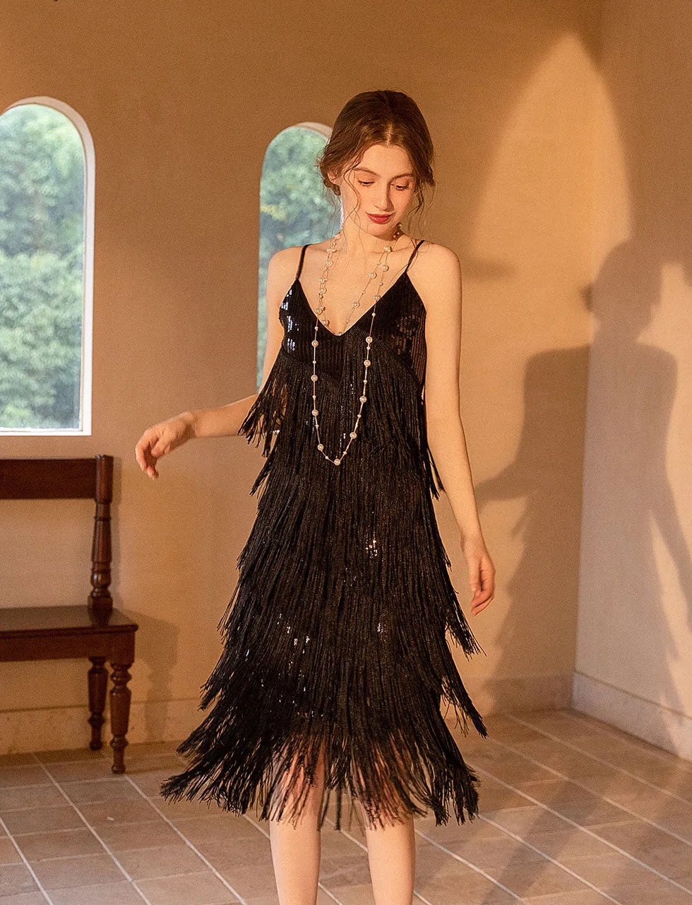 V Neck Strap Sequins Vintage Dress Sexy Party Dress