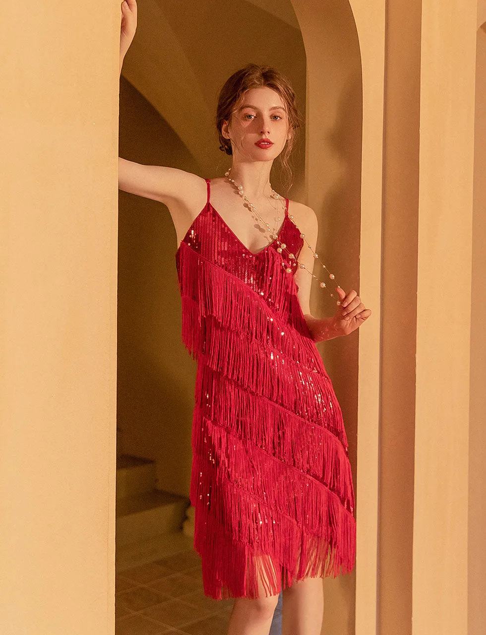 V Neck Strap Sequins Vintage Dress Sexy Party Dress