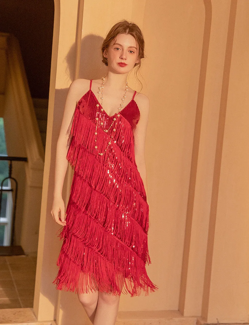 V Neck Strap Sequins Vintage Dress Sexy Party Dress
