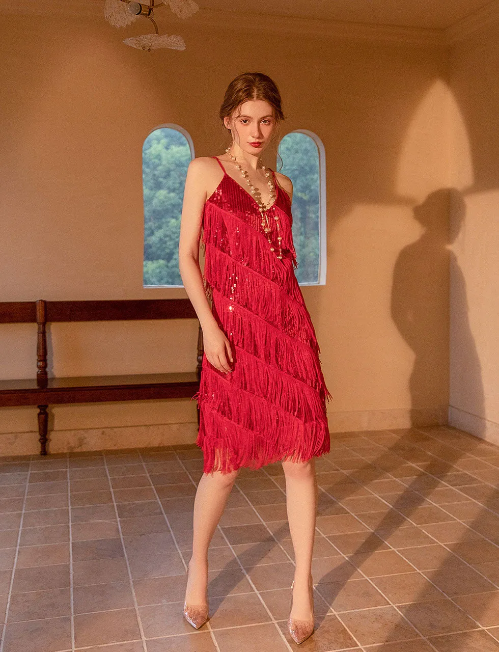V Neck Strap Sequins Vintage Dress Sexy Party Dress