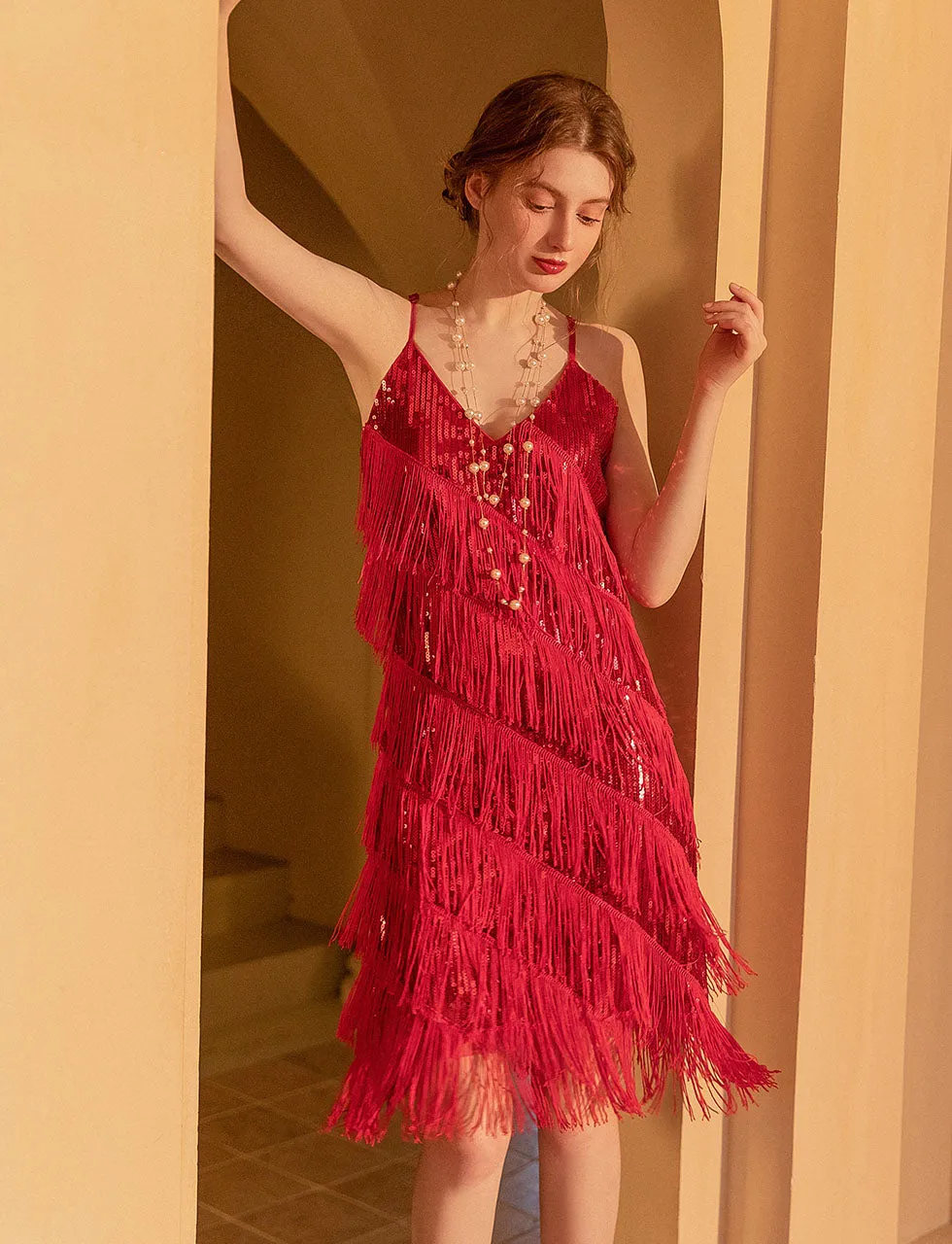 V Neck Strap Sequins Vintage Dress Sexy Party Dress