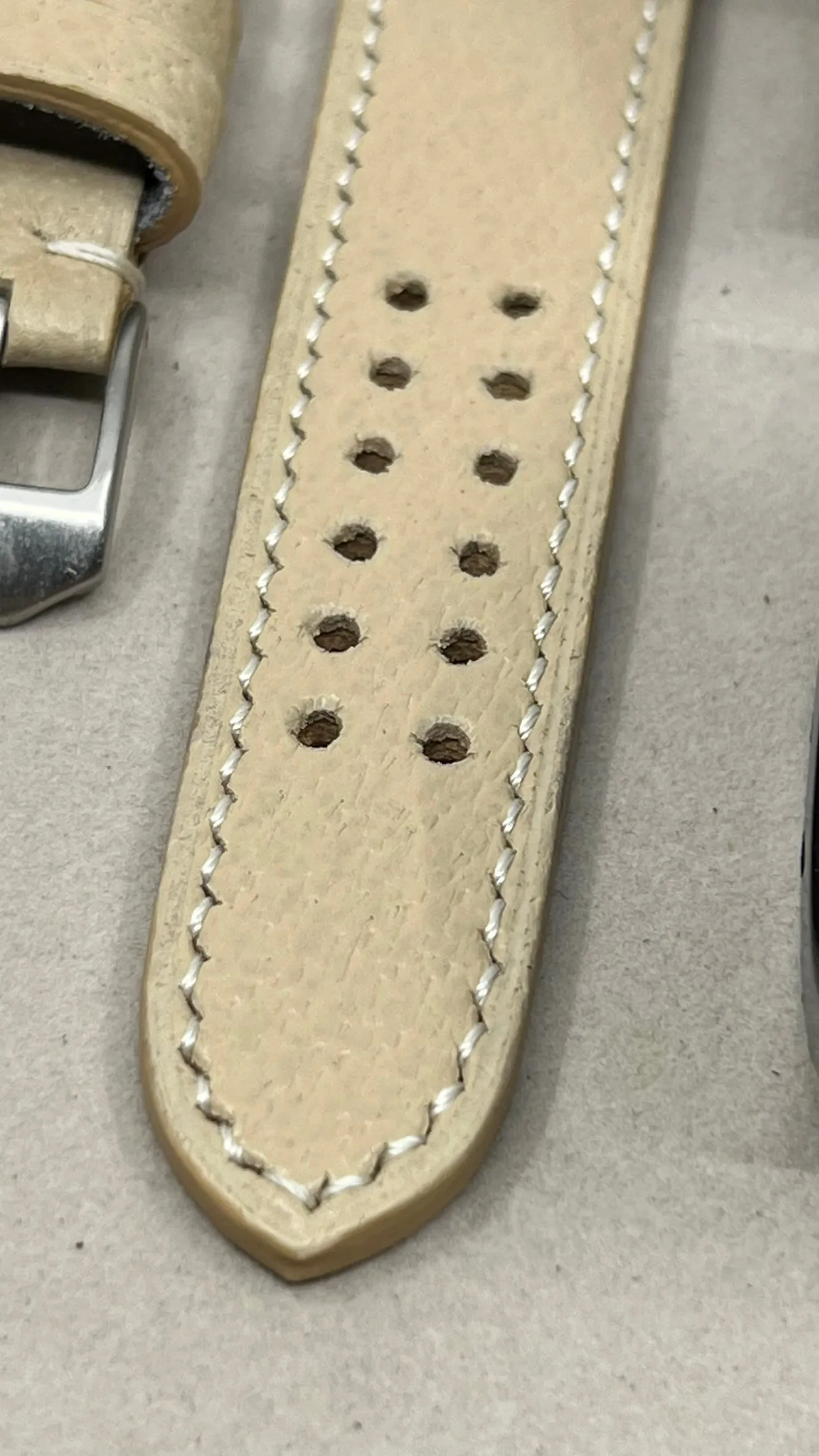 Watch Straps 24mm 26mm, Beige Leather Watch Band in double pin watch buckle, Hawk Sterling Silver 925 pin, Wristwatch Band, Watchstrap replacement