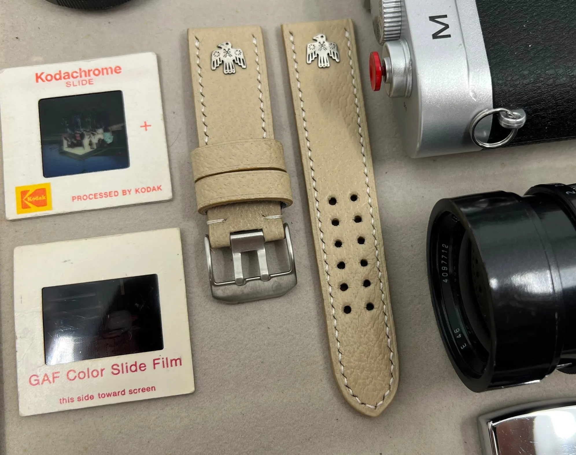 Watch Straps 24mm 26mm, Beige Leather Watch Band in double pin watch buckle, Hawk Sterling Silver 925 pin, Wristwatch Band, Watchstrap replacement