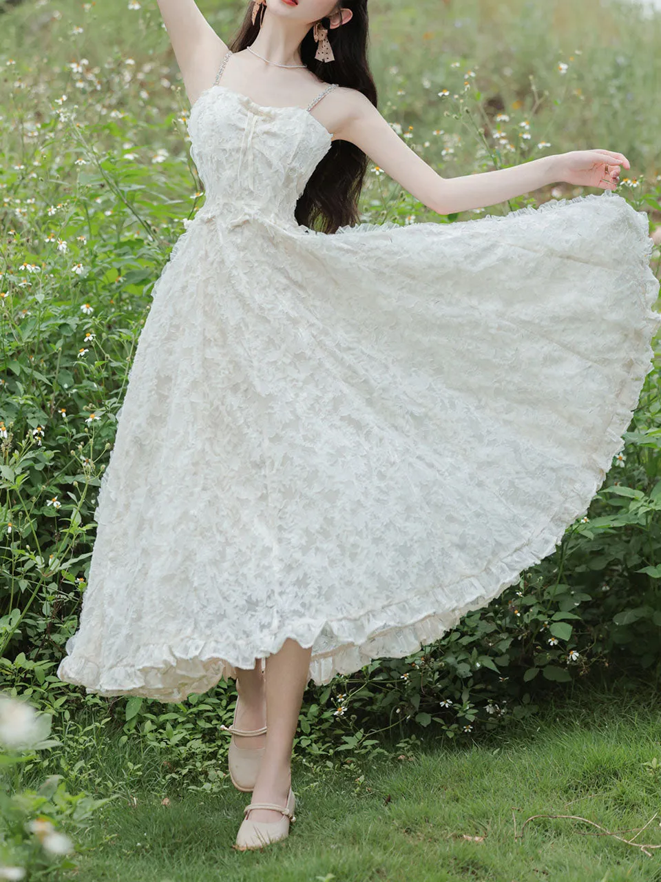 White Feather Spaghetti Strap Fairy Princess Dress and Translucent Cardigan
