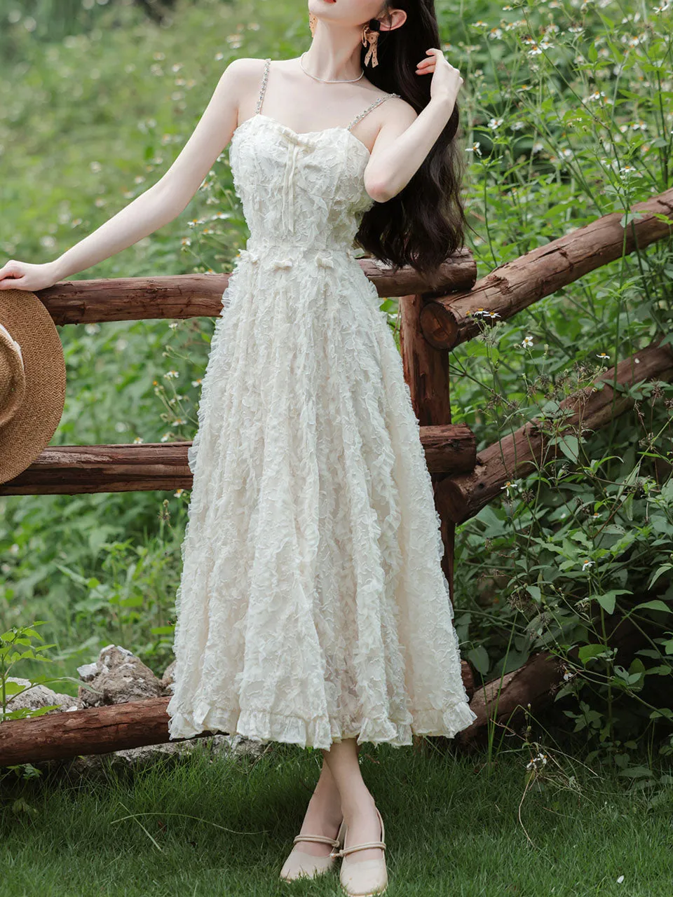 White Feather Spaghetti Strap Fairy Princess Dress and Translucent Cardigan